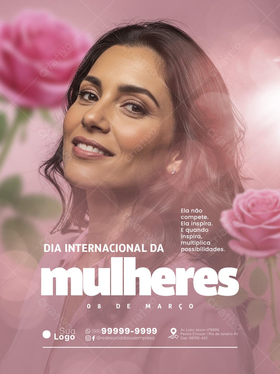 Flyer Dia Internacional da Mulher 8 de Março PSD Editável