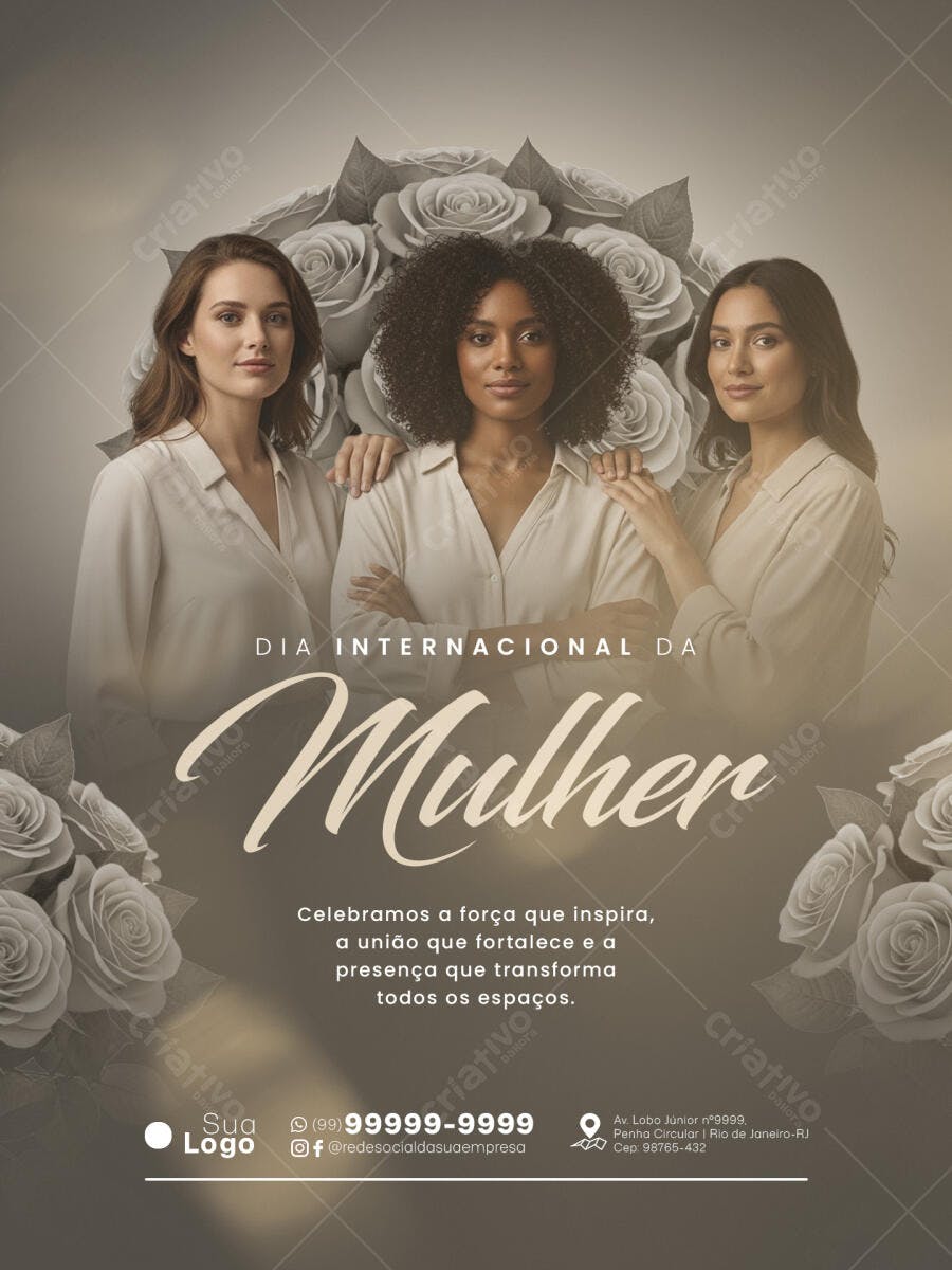 Flyer Dia Internacional da Mulher 8 de Março PSD Editável