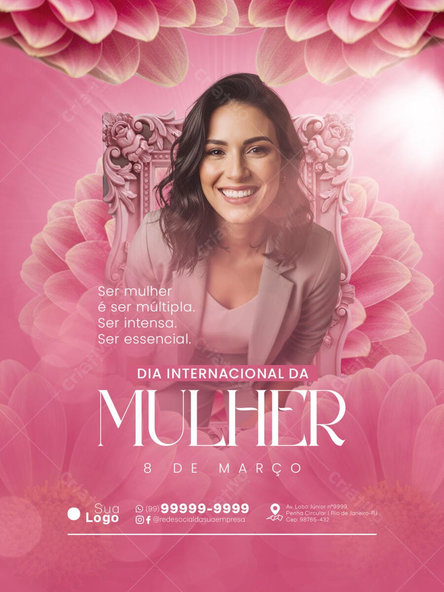 Post Instagram Dia Internacional da Mulher 8 de Março PSD Editável
