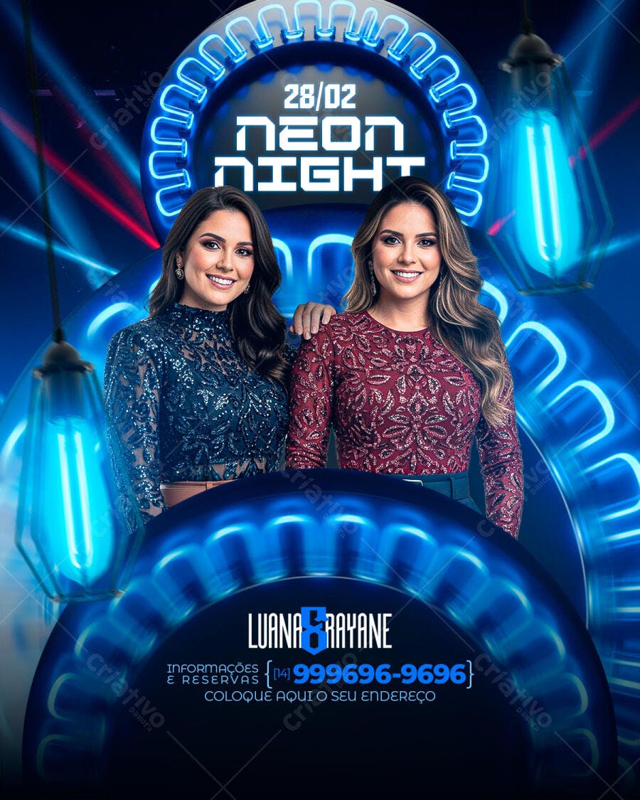 Flyer Festa Balada Neon Night PSD Editável