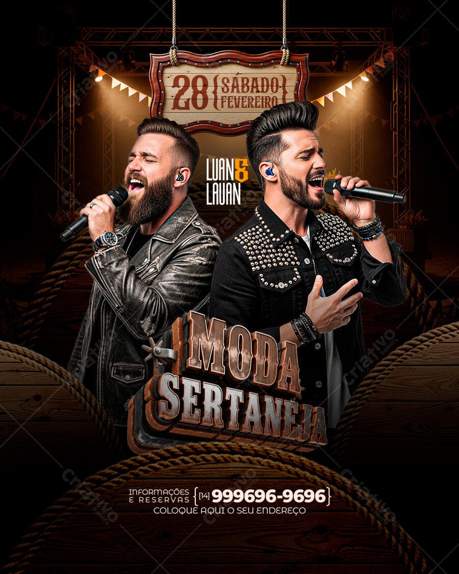 Flyer Show Sertanejo Luan e Lauan 28 Fevereiro PSD Editável