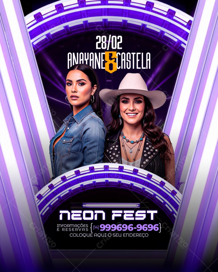 Flyer Neon Fest Anayan & Castela PSD Editável
