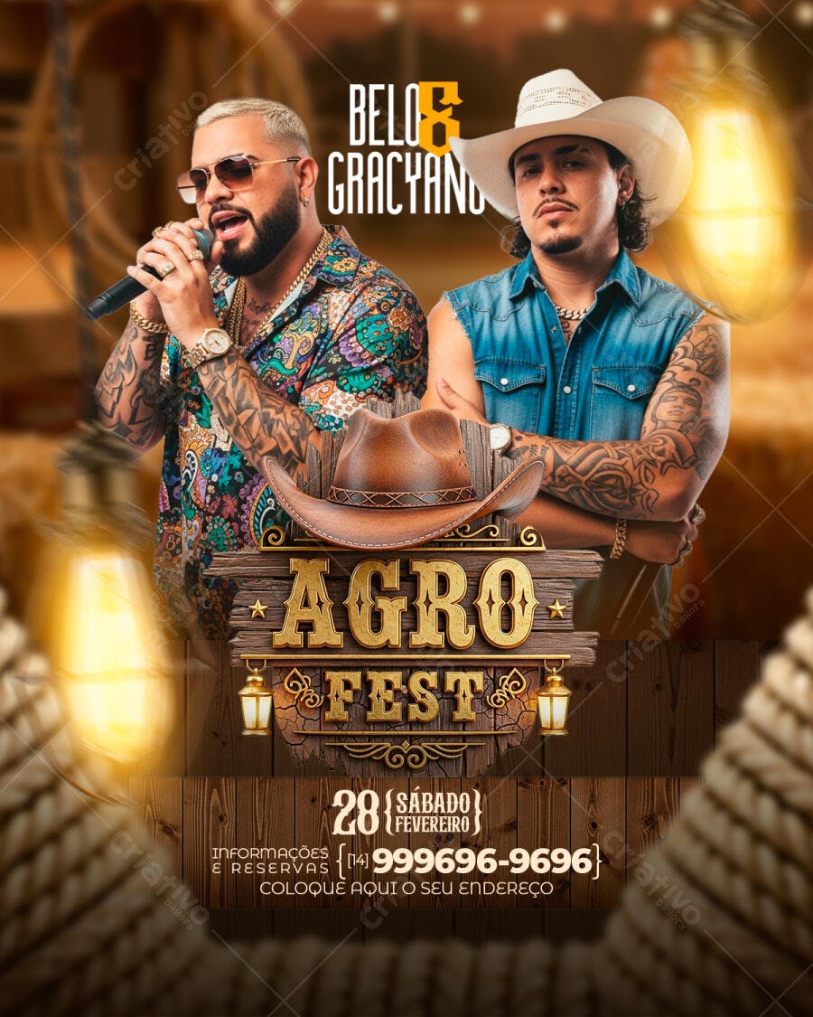 Flyer Agro Fest Sertanejo Fevereiro PSD Editável
