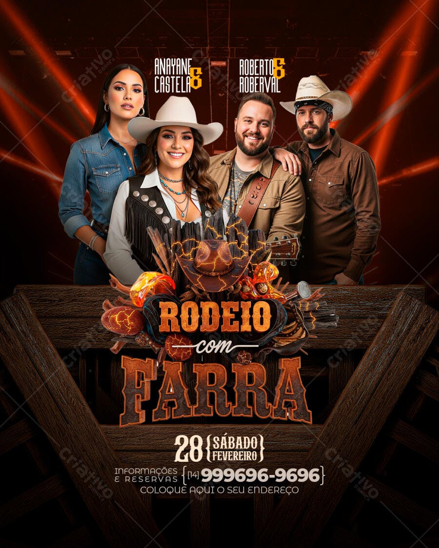 Flyer Rodeio com Farra Fevereiro PSD Editável