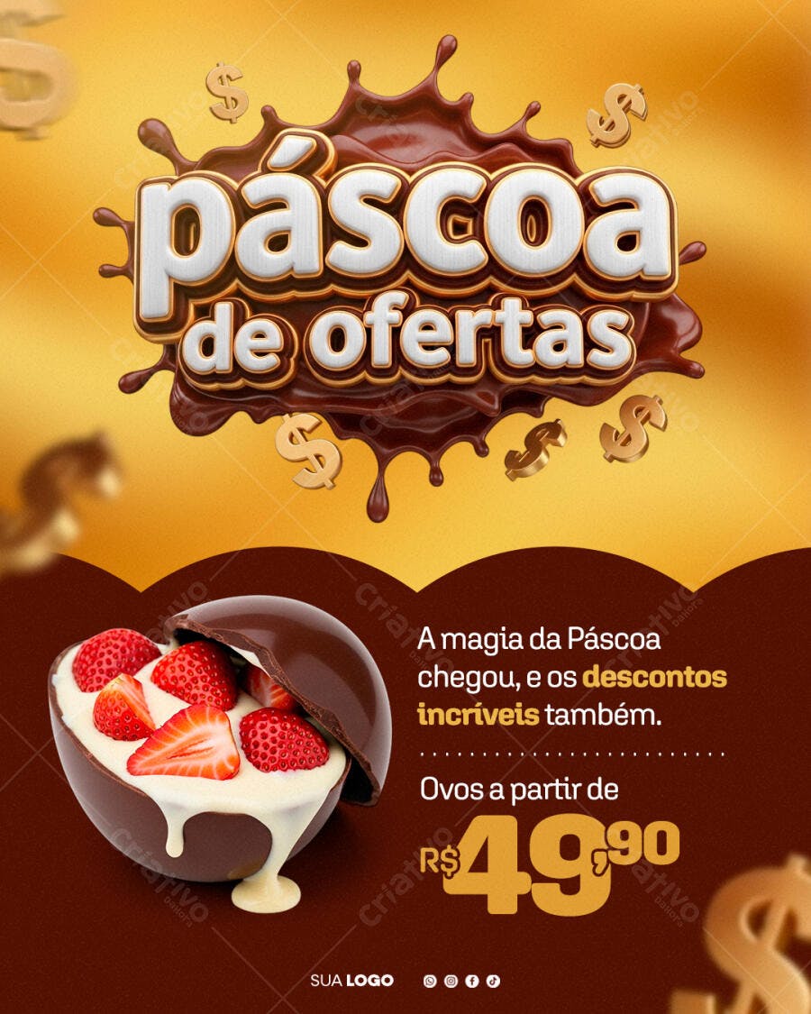 Post Instagram Páscoa de Ofertas Confeitaria PSD Editável