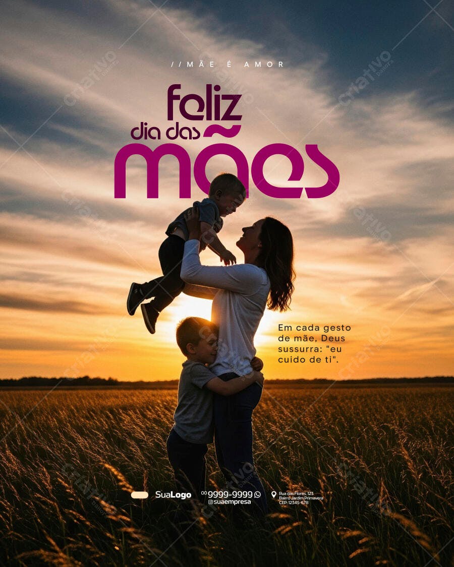 Post Instagram Dia das Mães Família Pôr do Sol PSD Editável