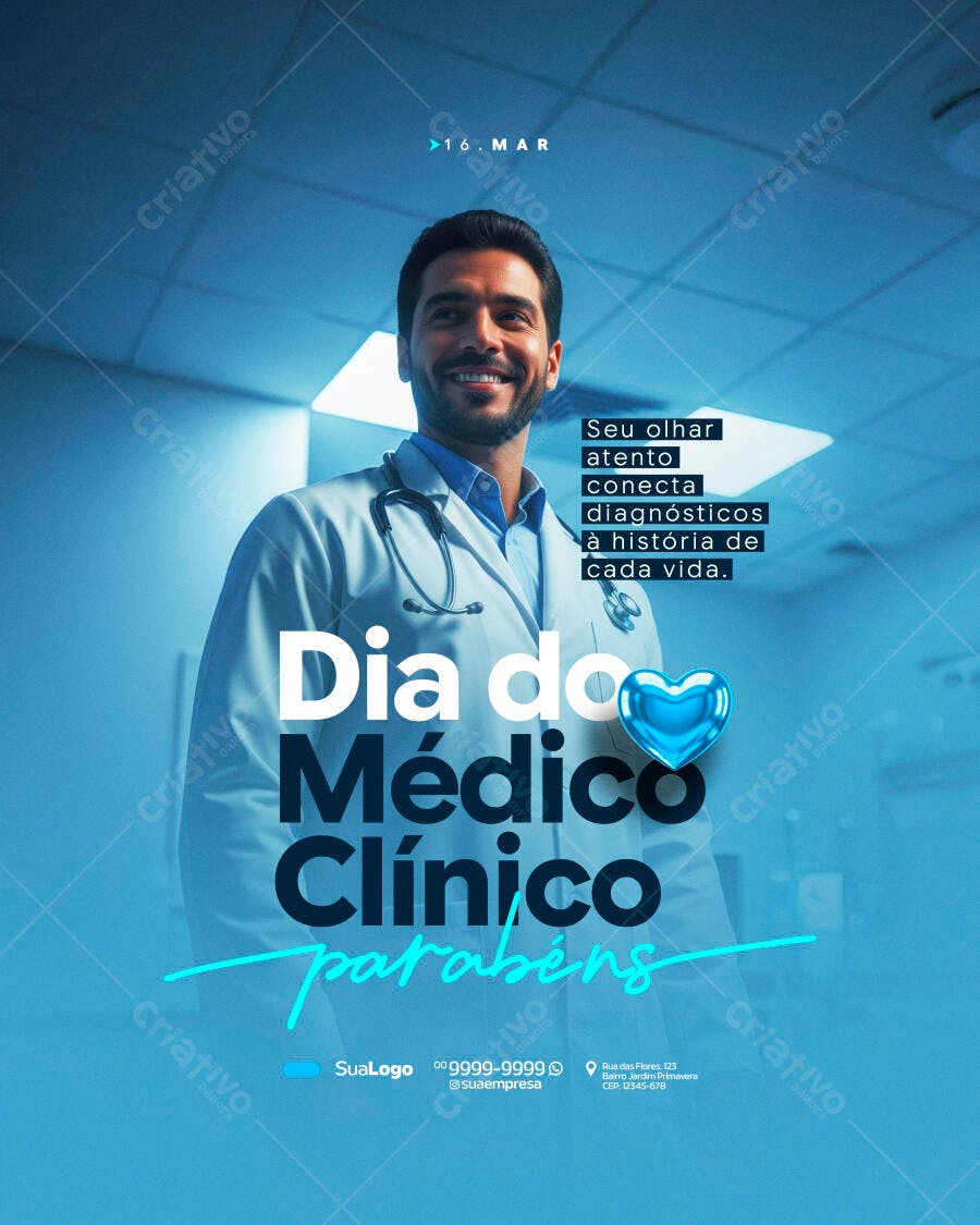 Post Dia do Médico Clínico 18 de Outubro PSD Editável