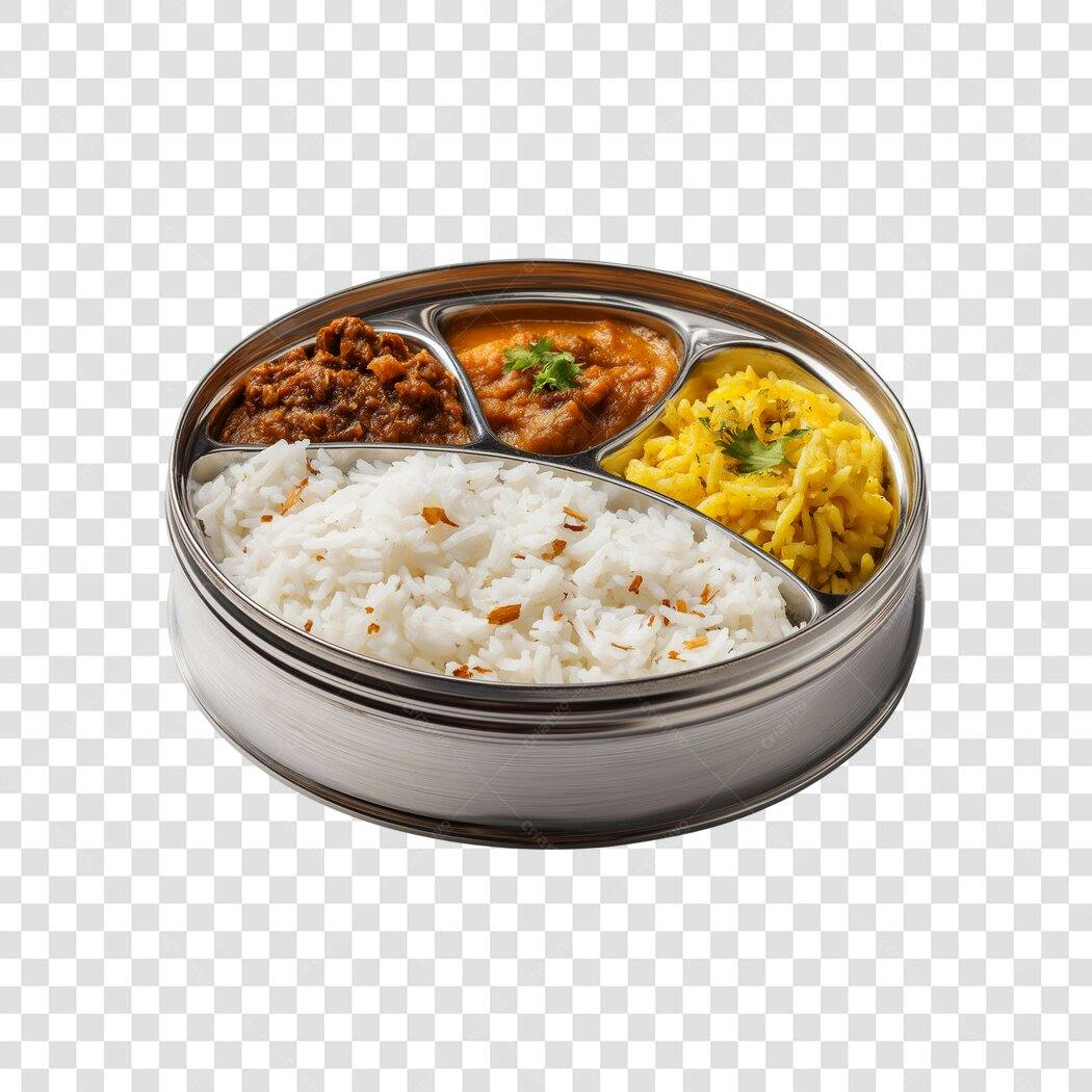 Foto Recortada Comida Indiana Thali Prato PNG Fundo Transparente