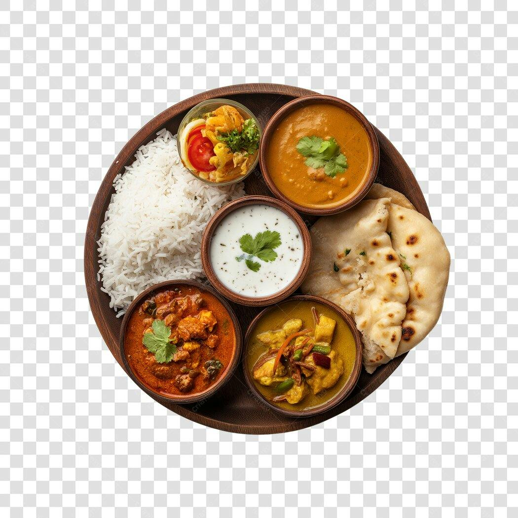 Foto Recortada Comida Indiana Thali PNG Fundo Transparente