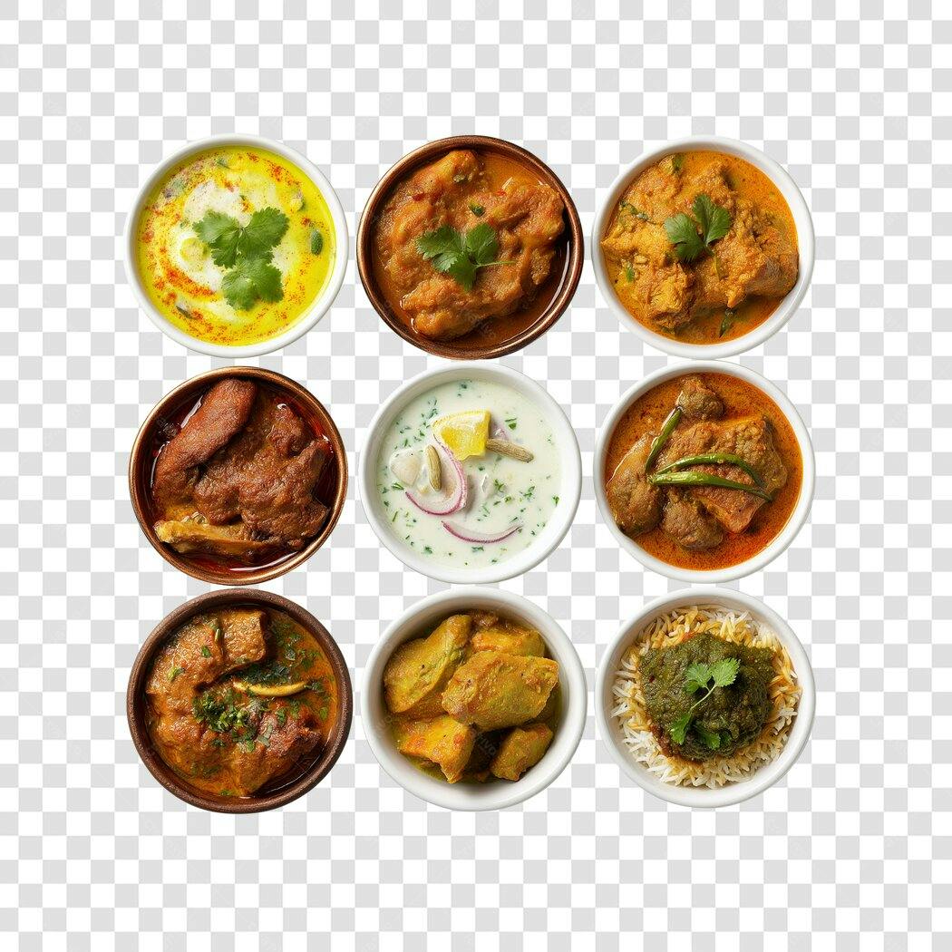 Foto Recortada Comida Indiana Pratos Variados PNG Fundo Transparente
