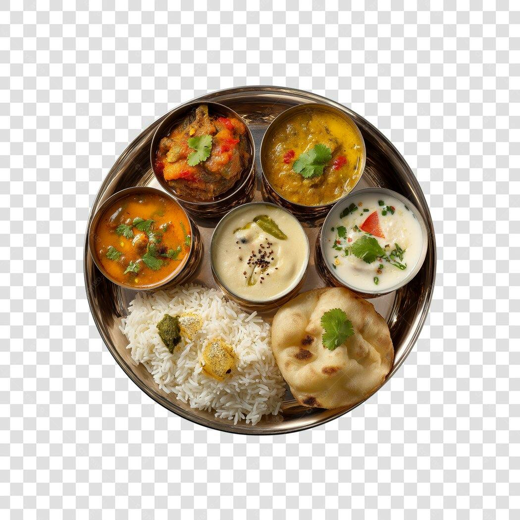Foto Recortada Comida Indiana Thali PNG Fundo Transparente