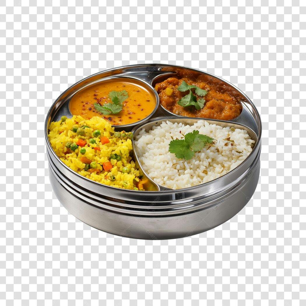 Foto Recortada Comida Indiana Thali Prato PNG Fundo Transparente
