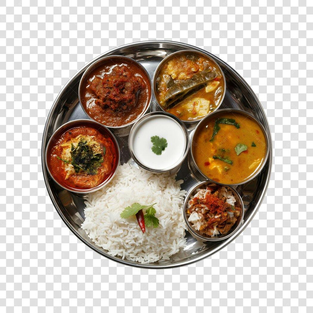 Foto Recortada Comida Indiana Thali Tradicional PNG Fundo Transparente