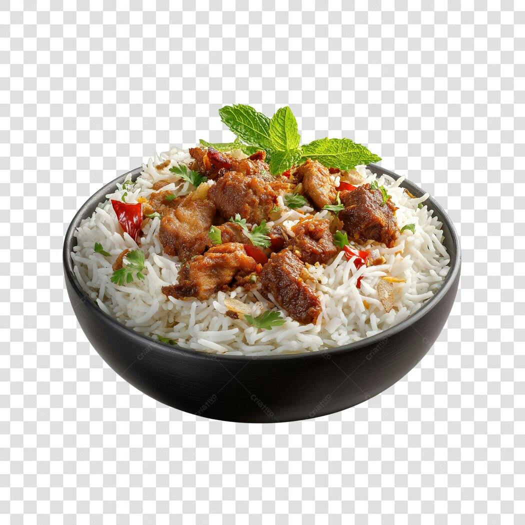 Foto Recortada Arroz com Carne e Hortelã PNG Fundo Transparente