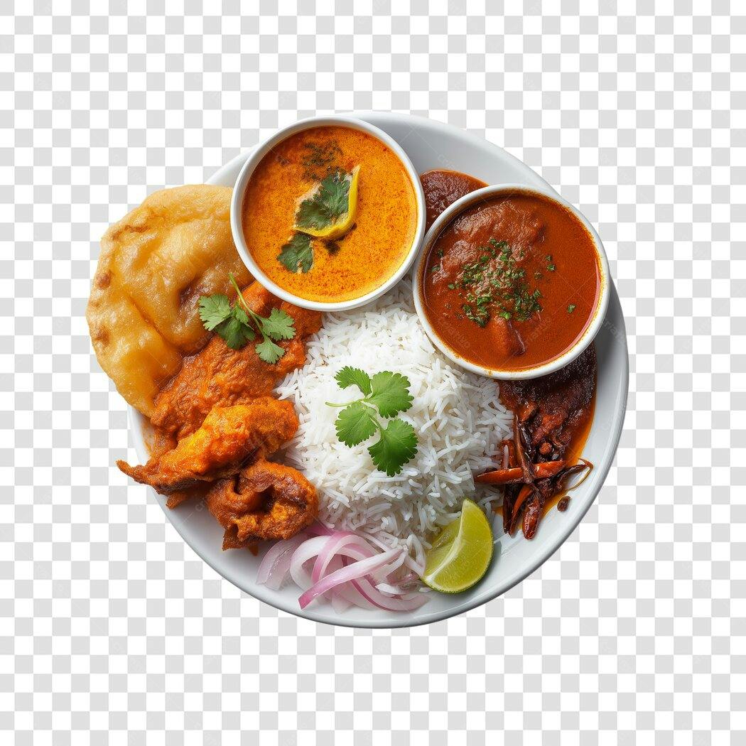 Foto Recortada Prato Comida Indiana Arroz Frango PNG Fundo Transparente