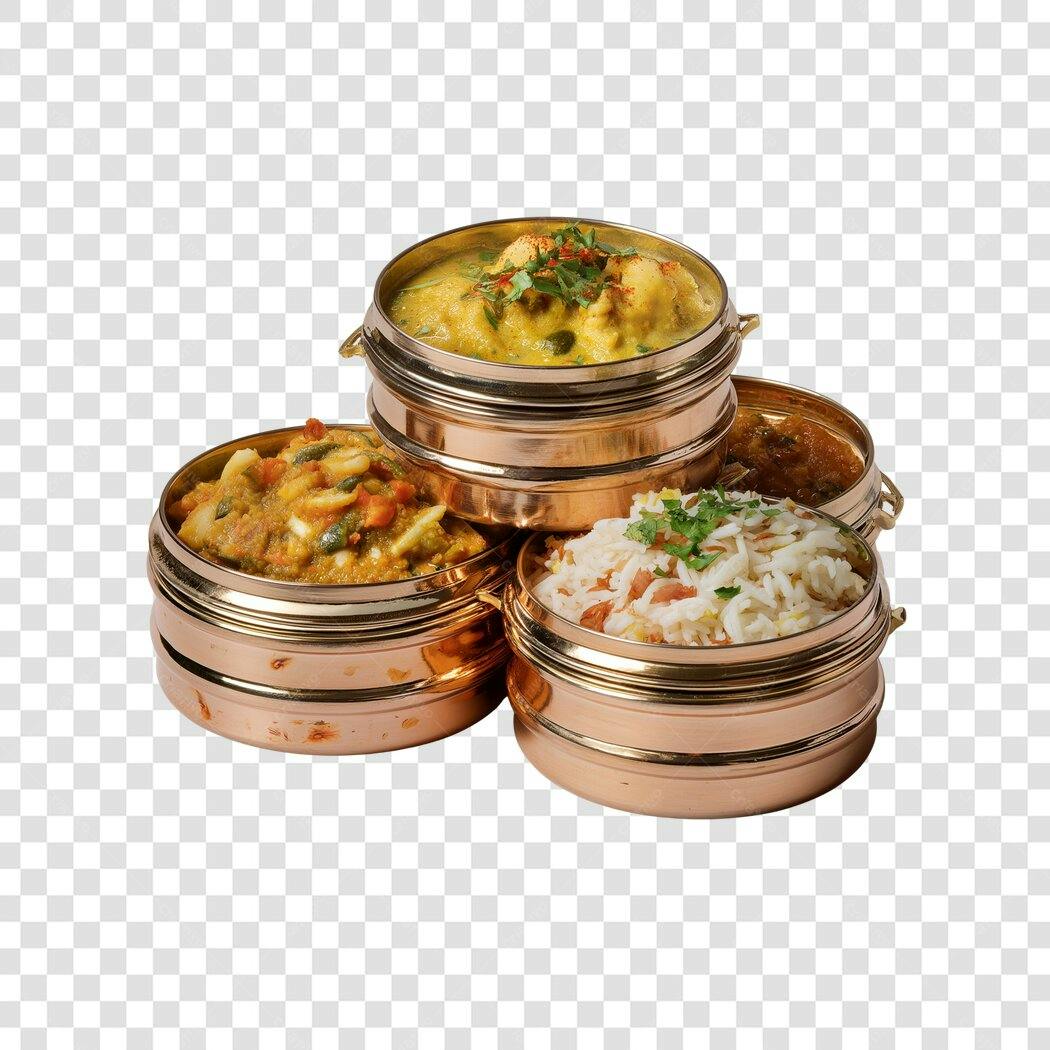 Foto Recortada Comida Indiana Tiffin Box PNG Fundo Transparente