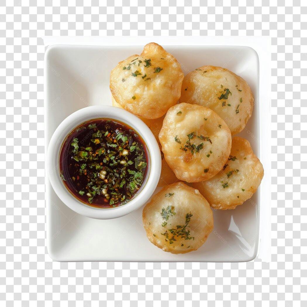 Foto Recortada Bolinho de Bacalhau Molho PNG Fundo Transparente