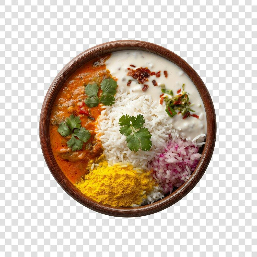 Foto Recortada Prato Comida Indiana Arroz Molho PNG Fundo Transparente