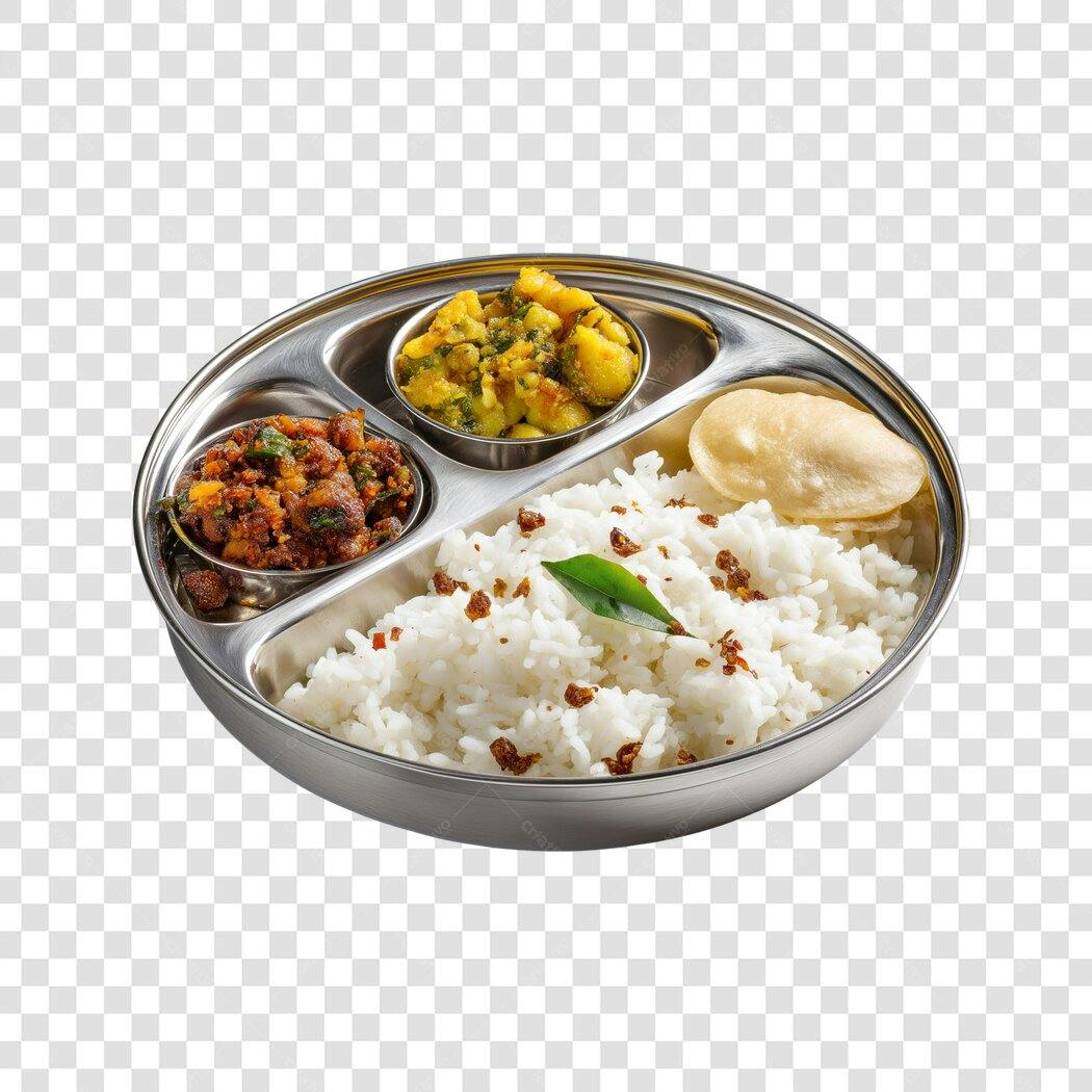 Foto Recortada Comida Indiana Thali Prato PNG Fundo Transparente