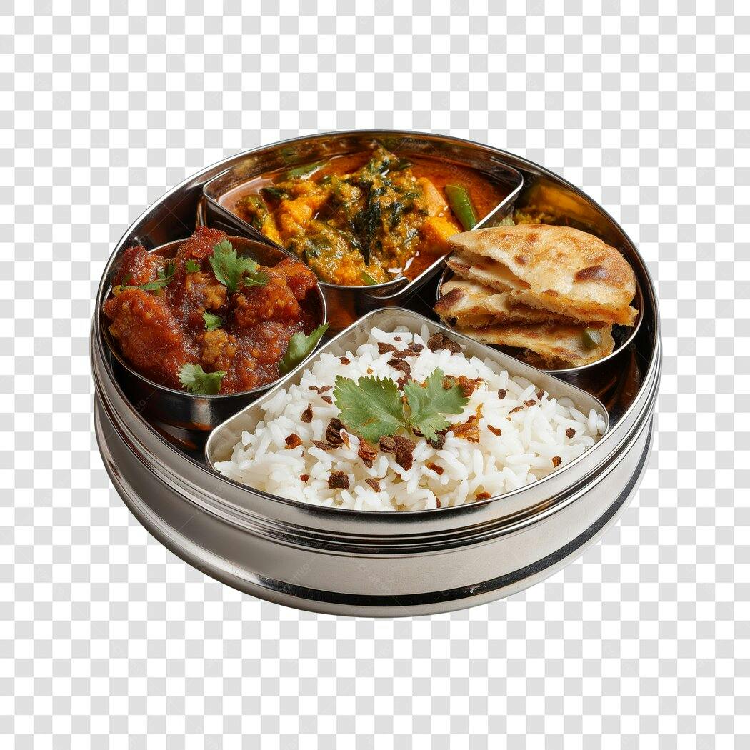 Foto Recortada Comida Indiana Tiffin Box PNG Fundo Transparente