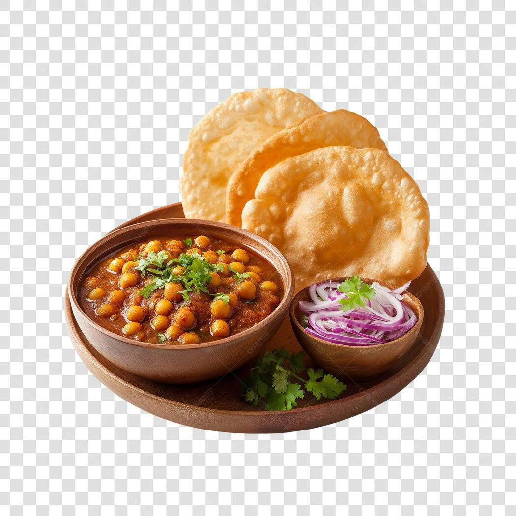 Foto Recortada Comida Indiana Chole Bhature PNG Fundo Transparente