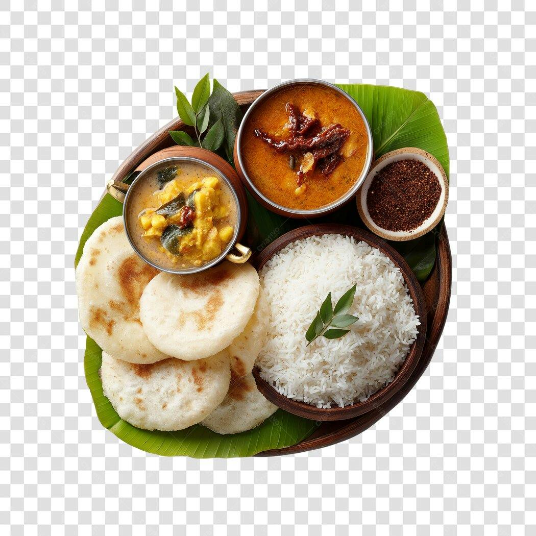 Foto Recortada Comida Indiana Thali Prato Tradicional PNG Fundo Transparente