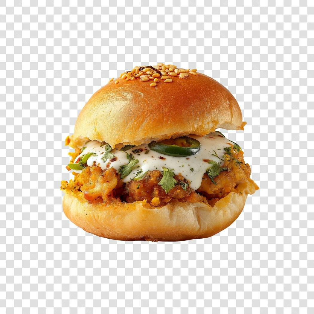 Foto Recortada Hambúrguer Artesanal Queijo Pimenta PNG Fundo Transparente