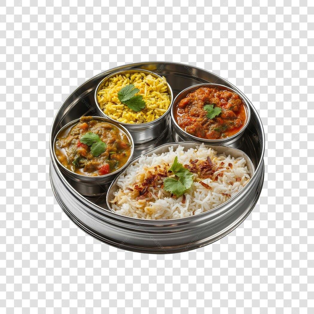 Foto Recortada Comida Indiana Thali Prato PNG Fundo Transparente
