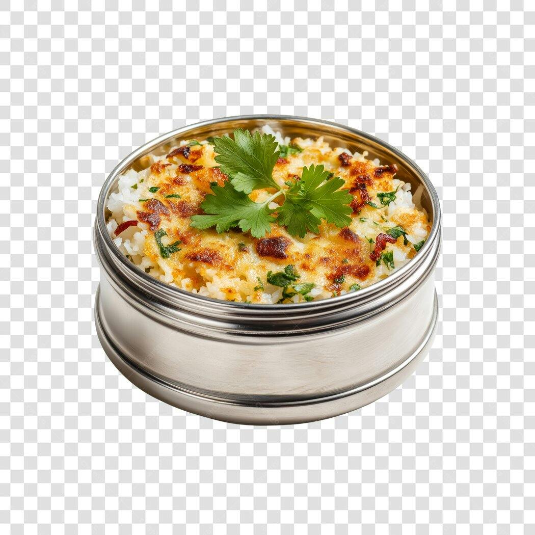 Foto Recortada Cumbuca Arroz Gratinado Salsinha PNG Fundo Transparente