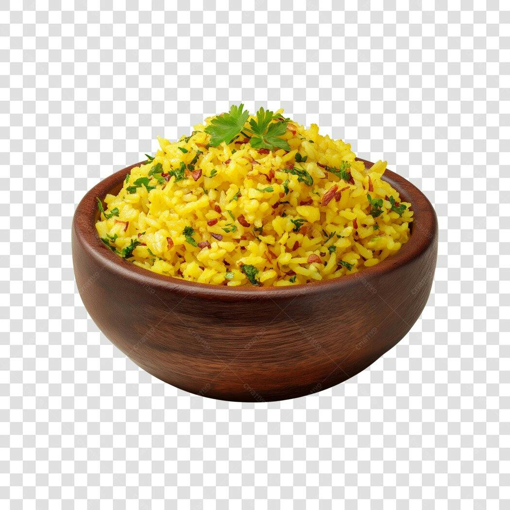 Foto Recortada Tigela Arroz Amarelo com Salsinha PNG Fundo Transparente