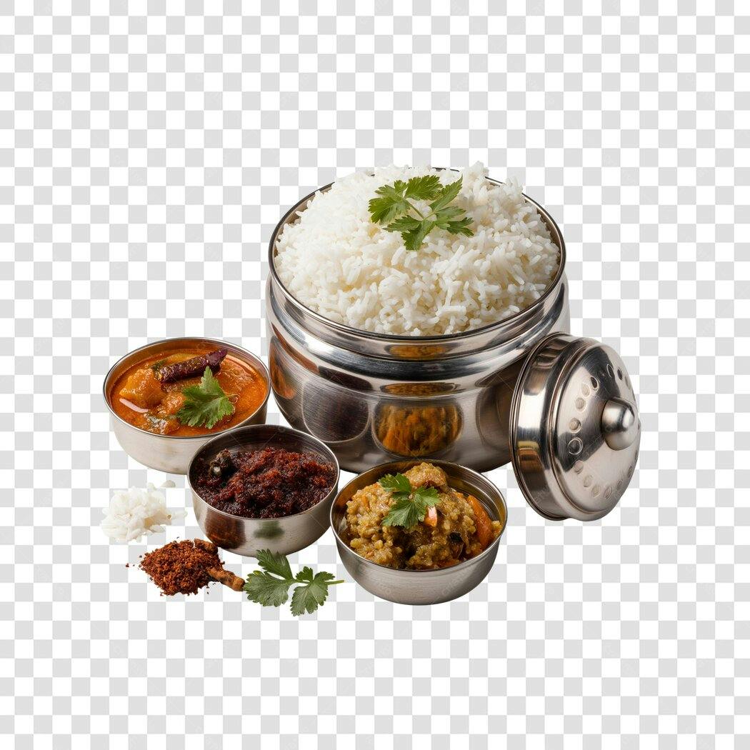 Foto Recortada Comida Indiana Arroz Curry PNG Fundo Transparente