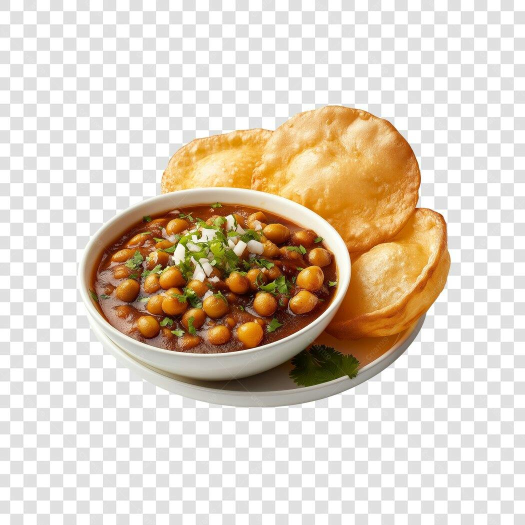 Foto Recortada Chana Masala Pão Frito PNG Fundo Transparente