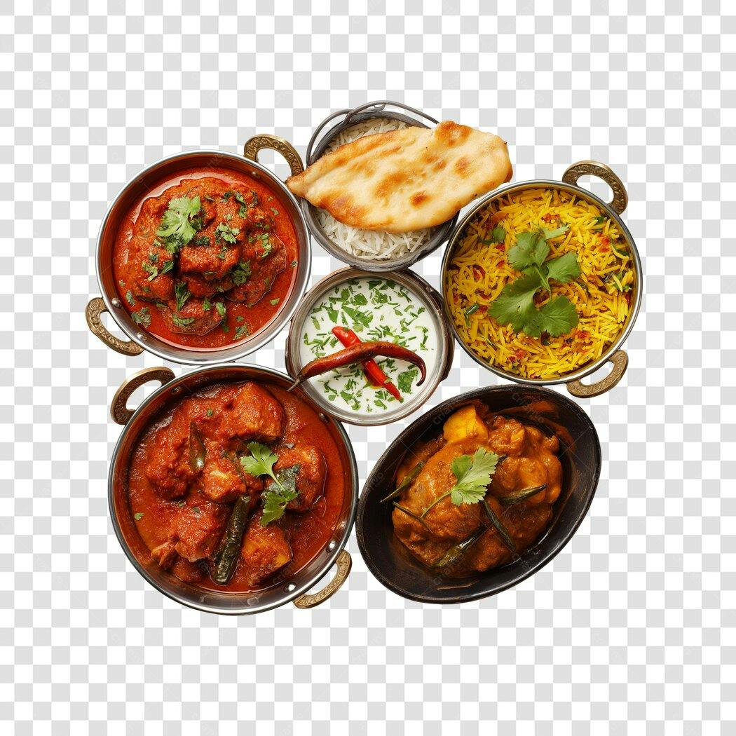 Foto Recortada Comida Indiana Curry Pão Naan PNG Fundo Transparente