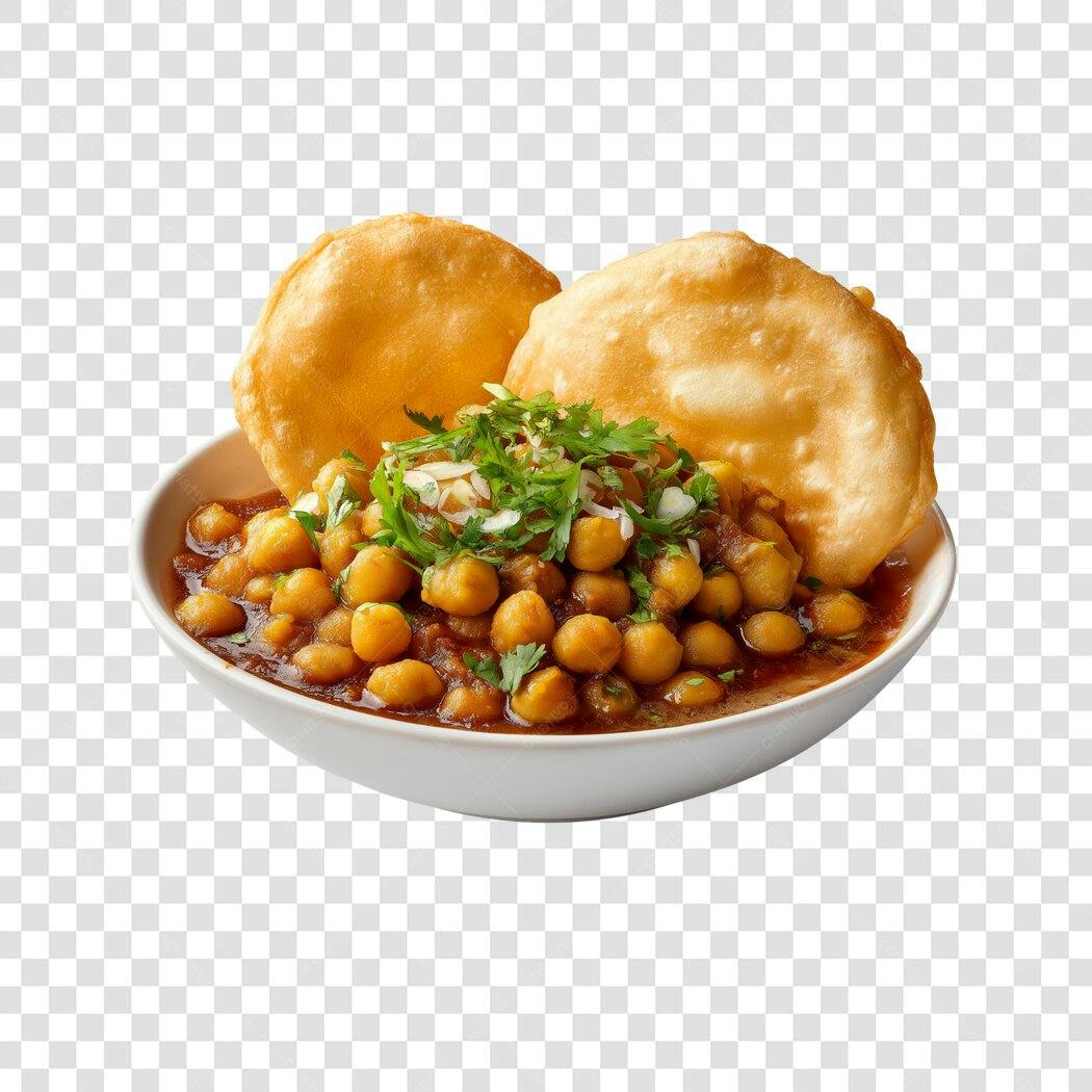 Foto Recortada Chana Masala Puri Comida Indiana PNG Fundo Transparente