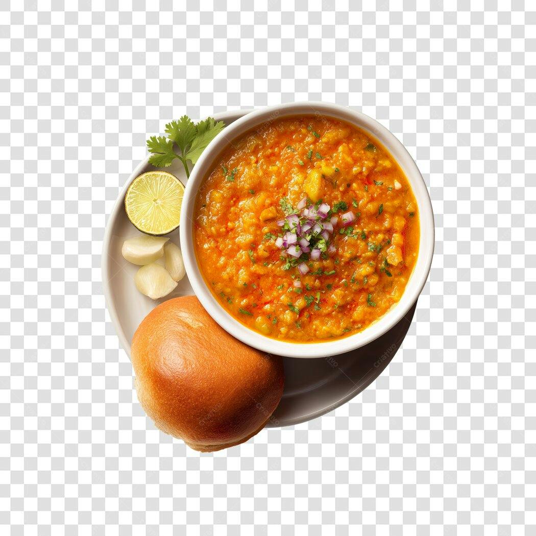 Foto Recortada Pav Bhaji Pão Indiano Limão Cebola PNG Fundo Transparente