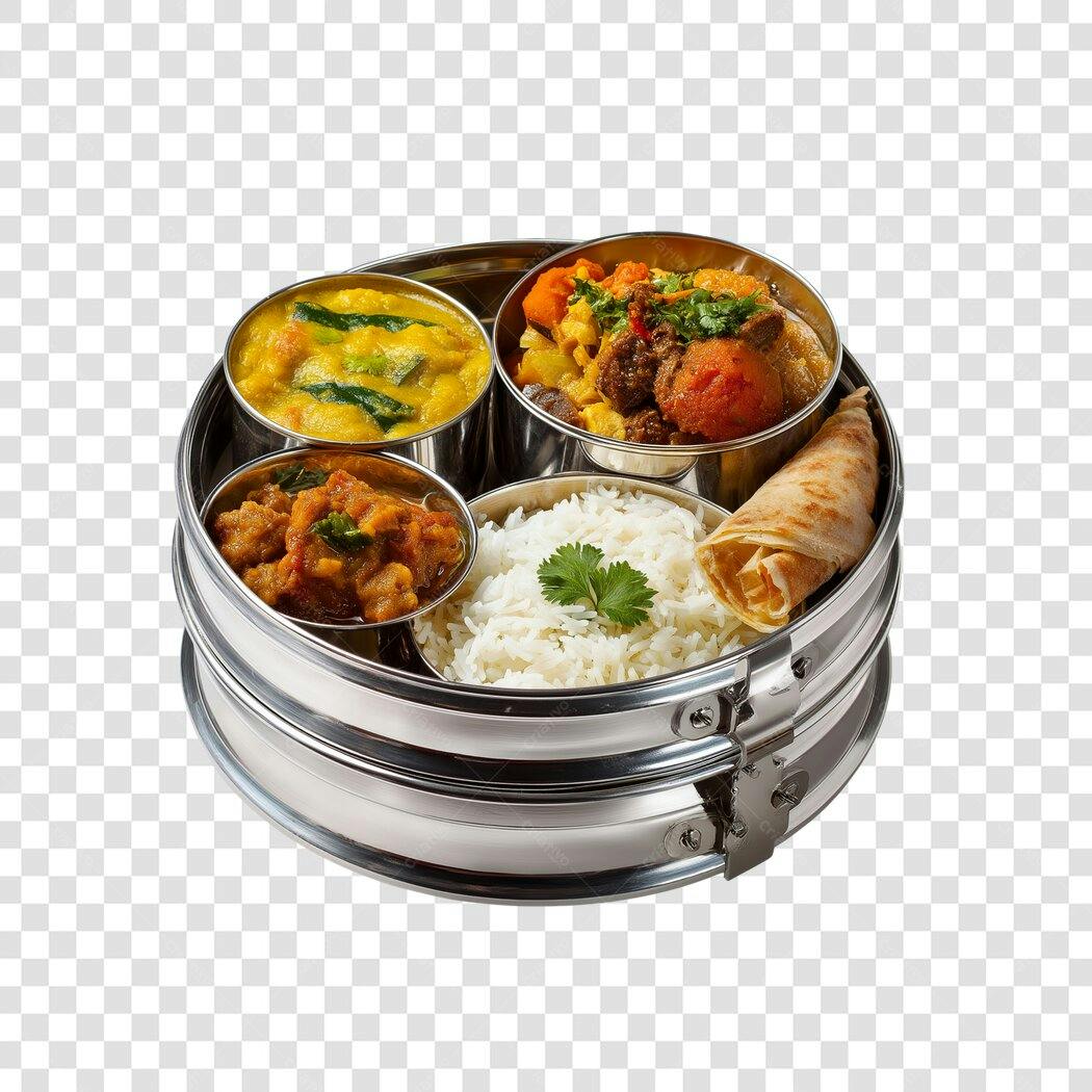 Foto Recortada Comida Indiana Tiffin Box PNG Fundo Transparente
