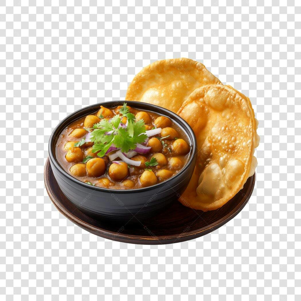 Foto Recortada Chana Masala Pães Indianos PNG Fundo Transparente