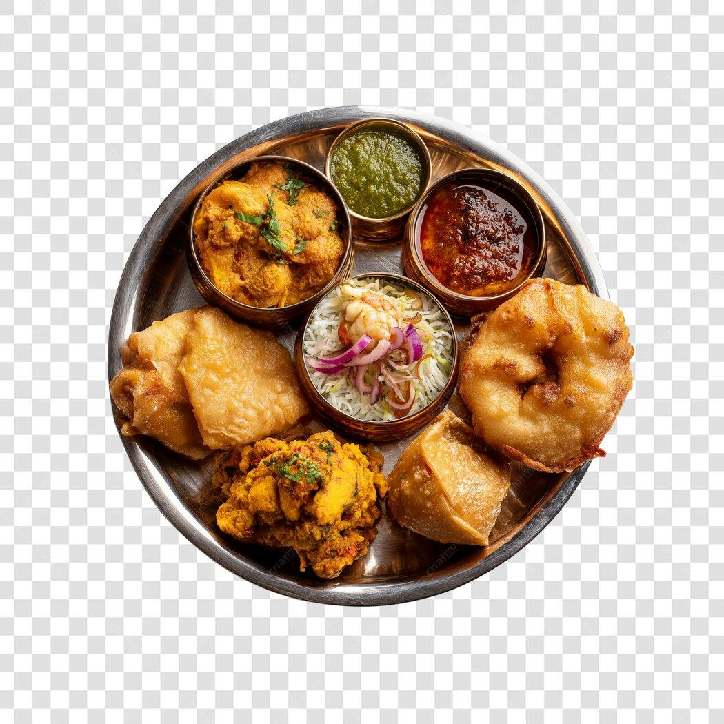 Foto Recortada Comida Indiana Thali PNG Fundo Transparente