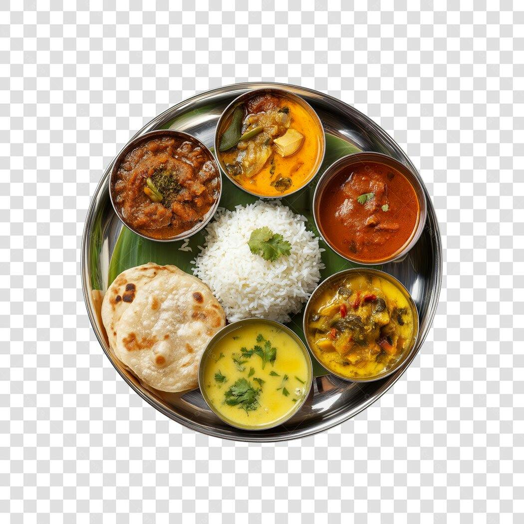 Foto Recortada Comida Indiana Thali PNG Fundo Transparente