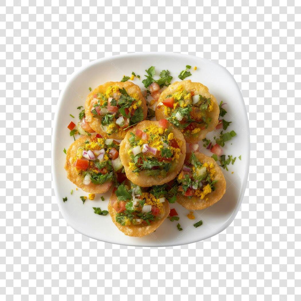 Foto Recortada Comida Indiana Chaat Mini Tarteletes PNG Fundo Transparente