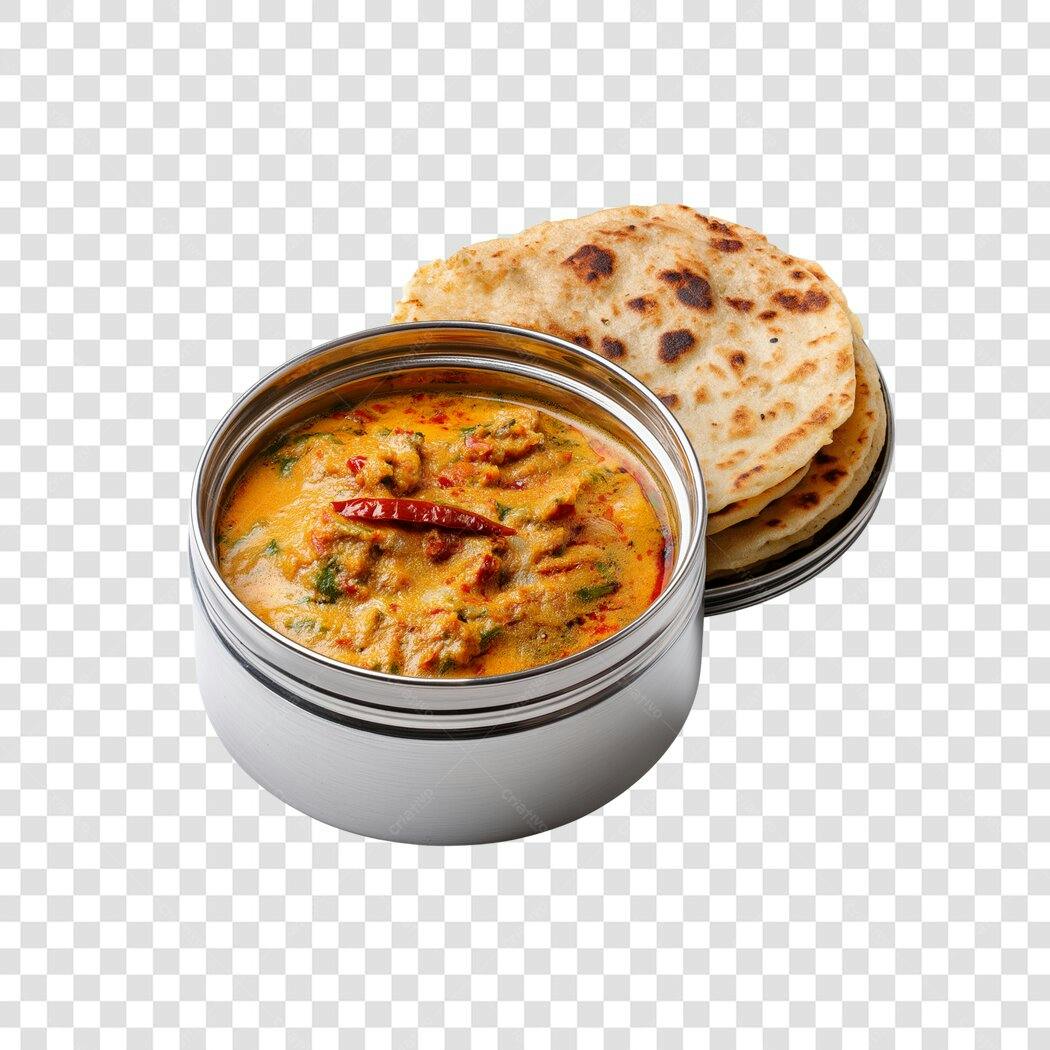 Foto Recortada Comida Indiana Curry Pão PNG Fundo Transparente