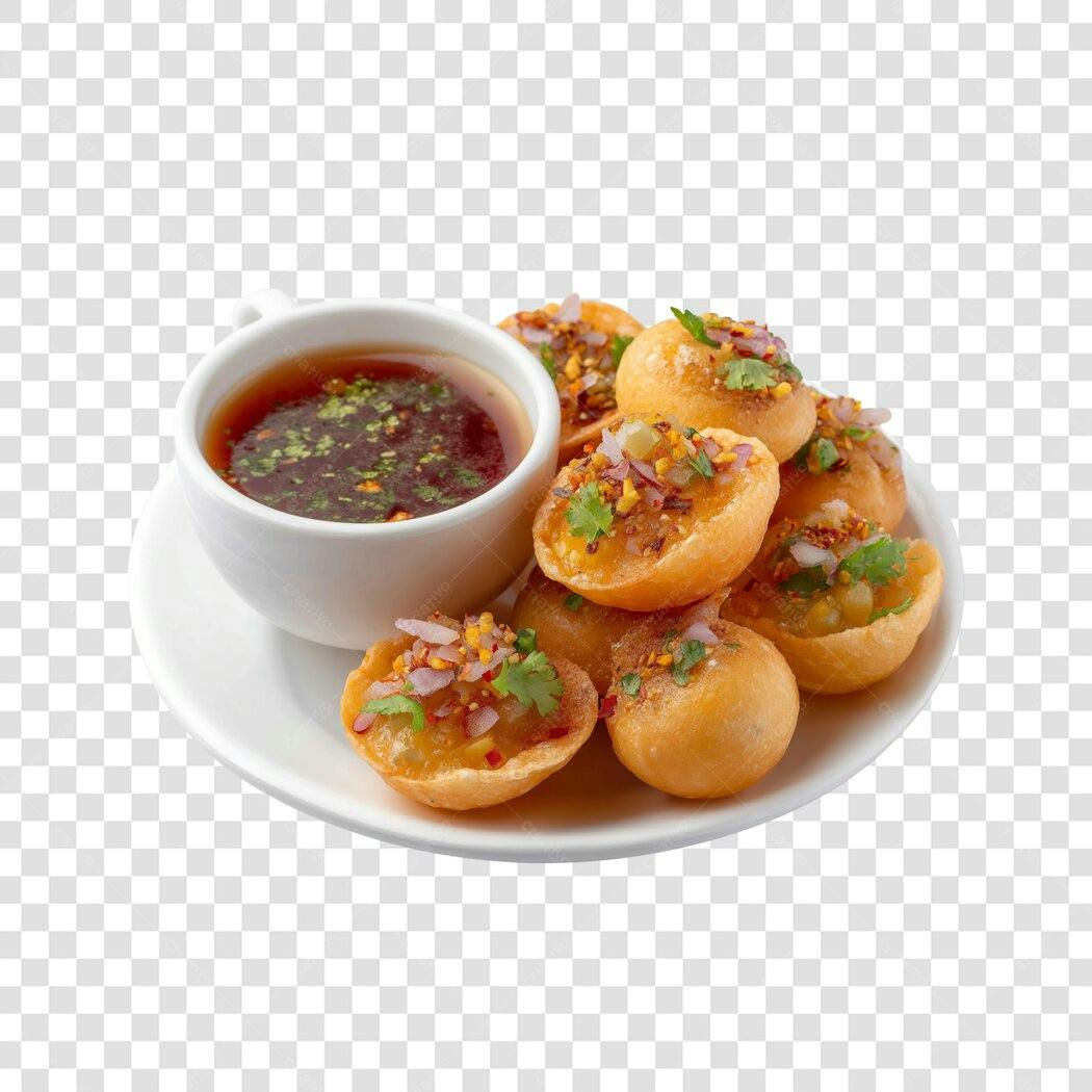 Foto Recortada Comida Indiana Pani Puri Molho PNG Fundo Transparente