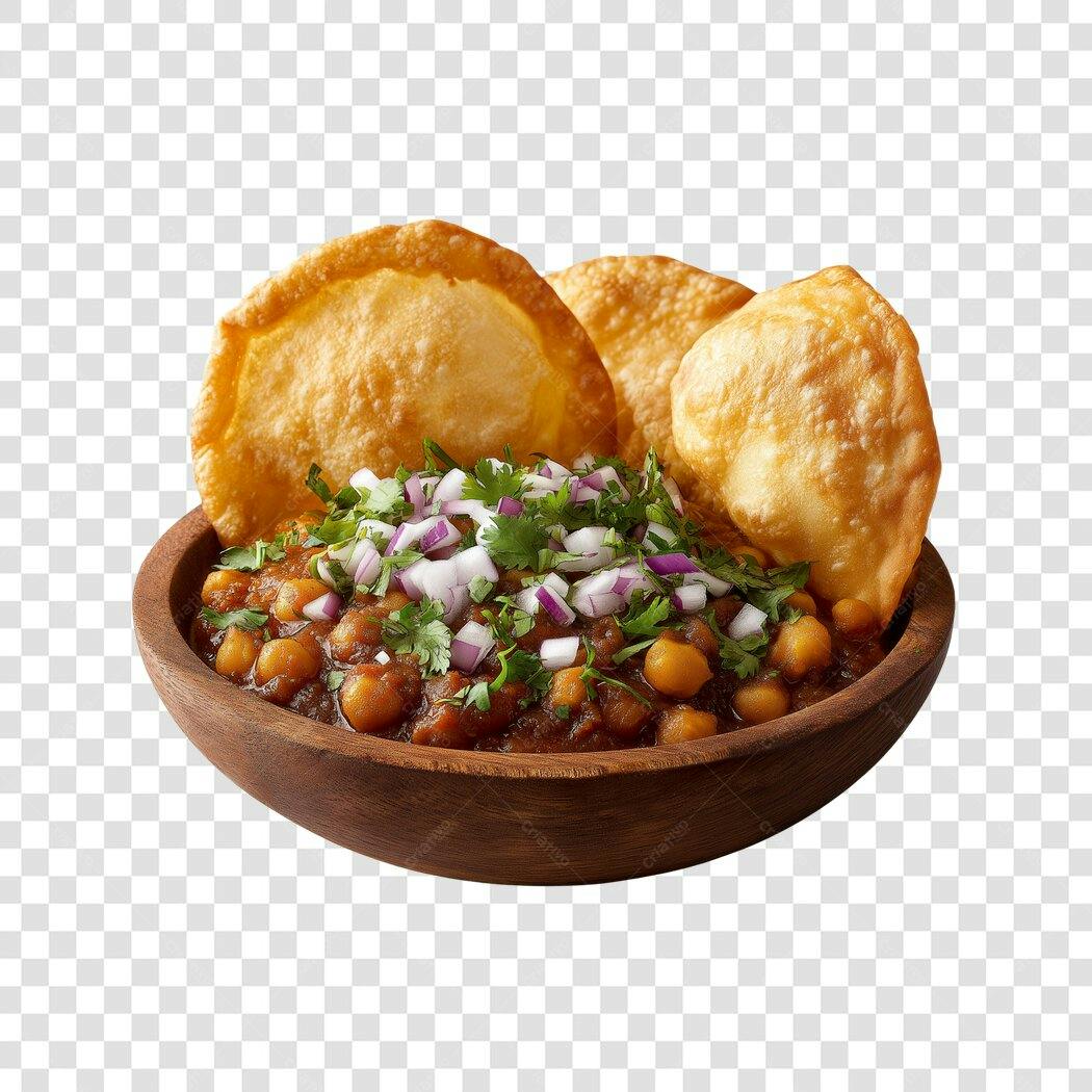 Foto Recortada Chana Masala Puri Comida Indiana PNG Fundo Transparente