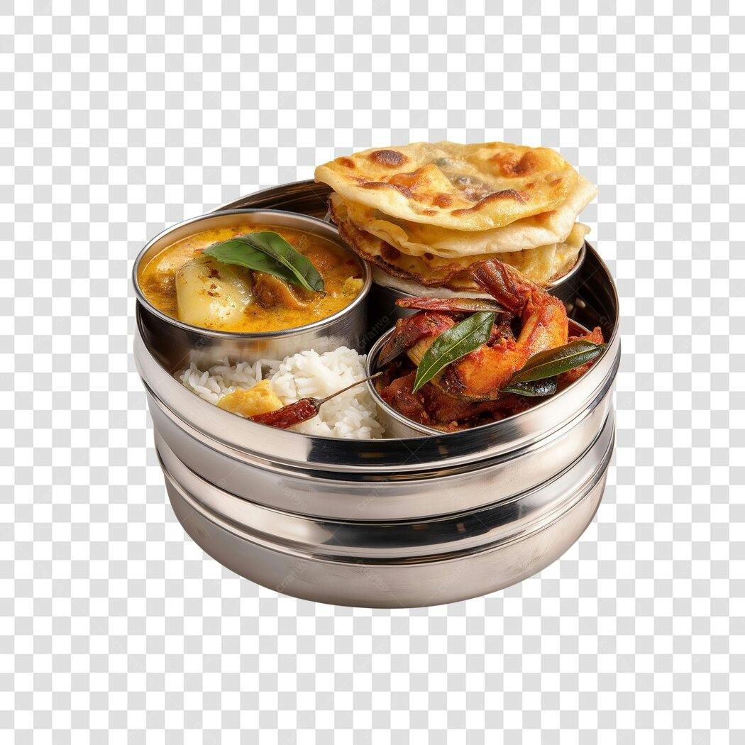 Foto Recortada Comida Indiana Tiffin Box PNG Fundo Transparente