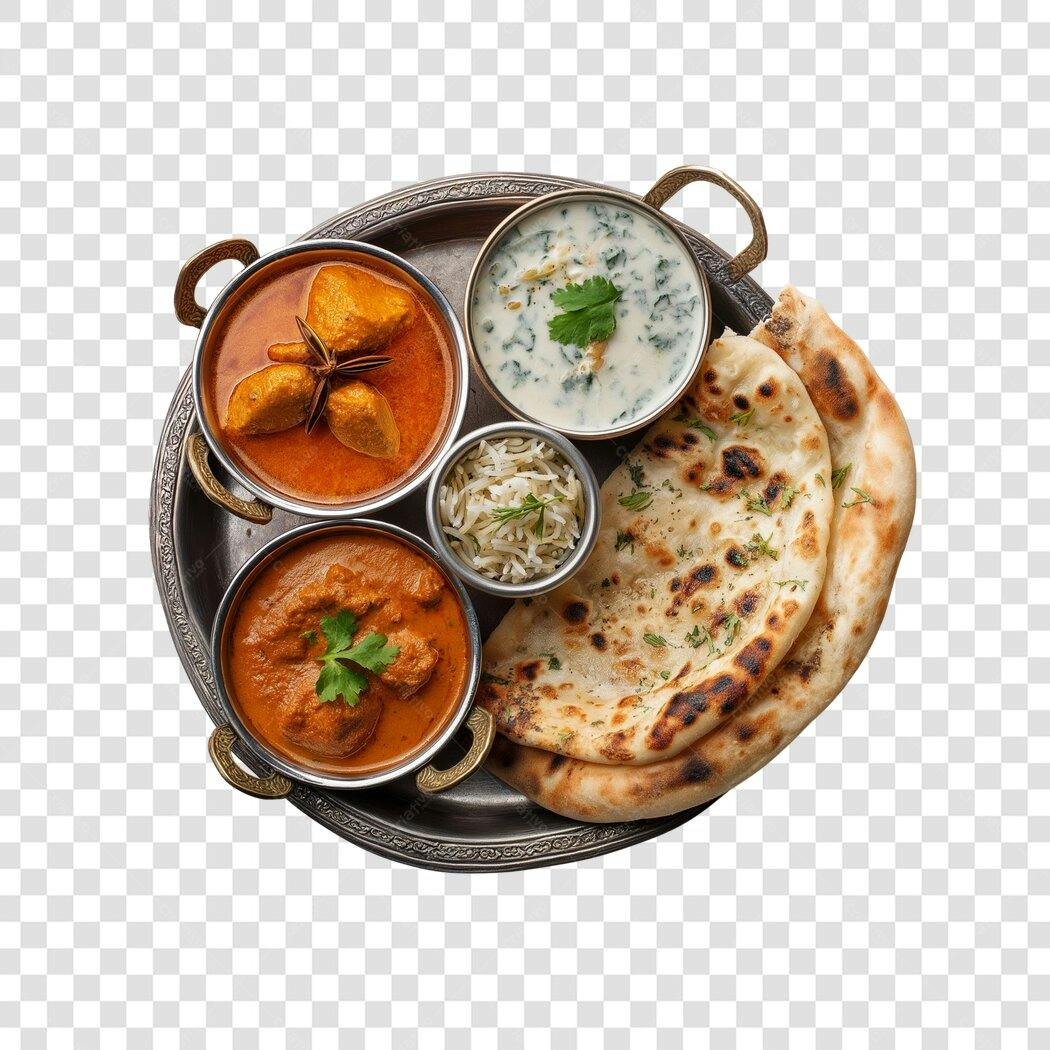 Foto Recortada Comida Indiana Curry Pão Naan PNG Fundo Transparente