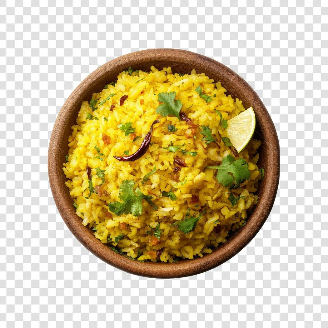 Foto Recortada Poha Prato Indiano Limão Coentro PNG Fundo Transparente