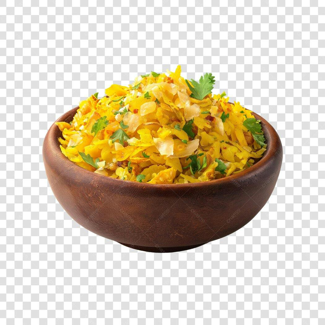 Foto Recortada Poha Indiano Tigela Madeira PNG Fundo Transparente