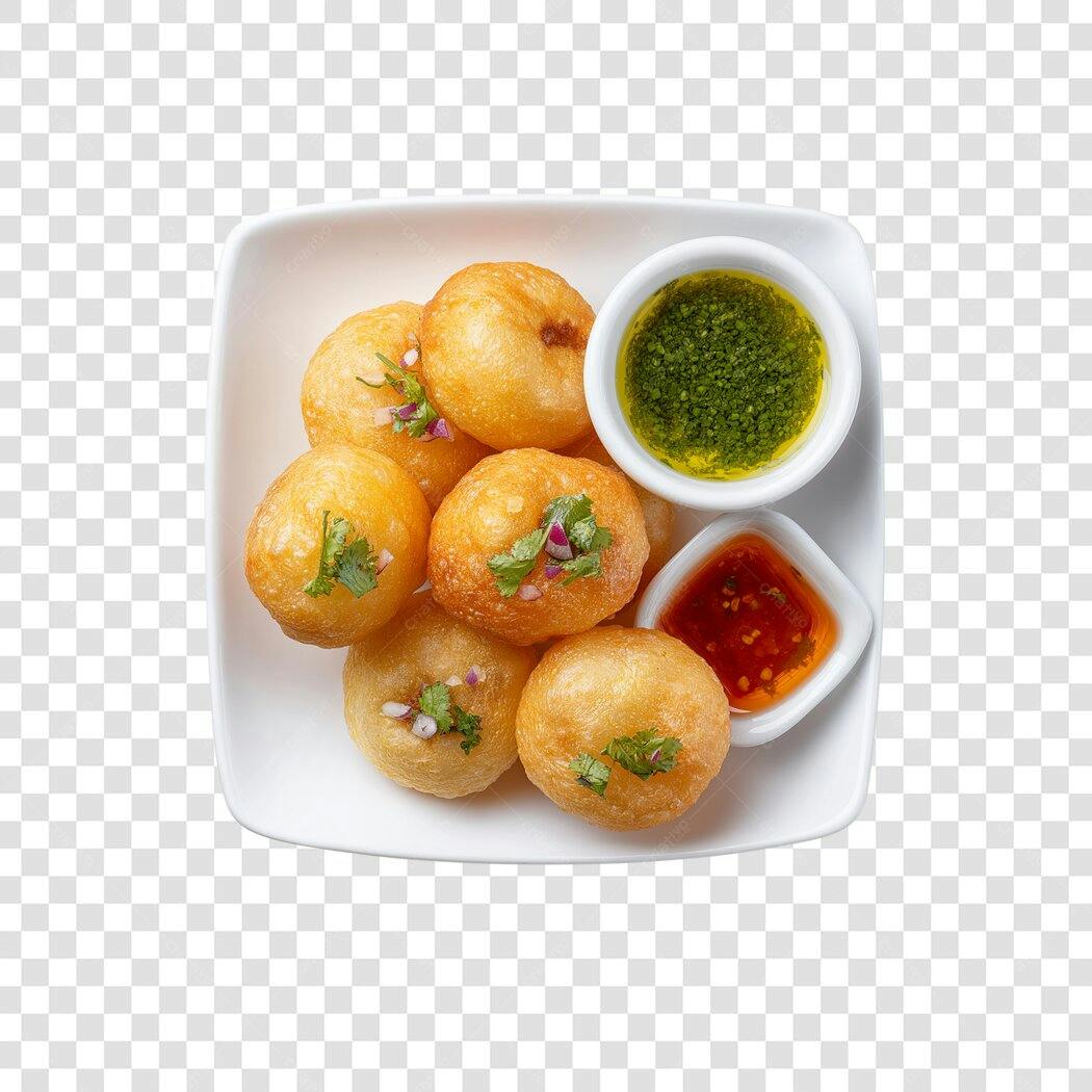 Foto Recortada Bolinhos Fritos Molhos Pimenta Verde PNG Fundo Transparente