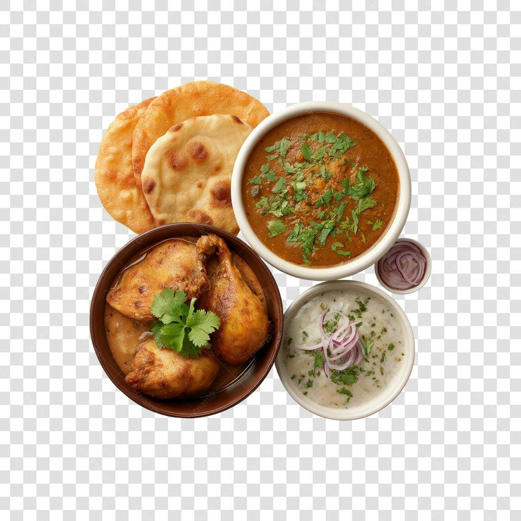 Foto Recortada Comida Indiana Frango Curry Pão PNG Fundo Transparente