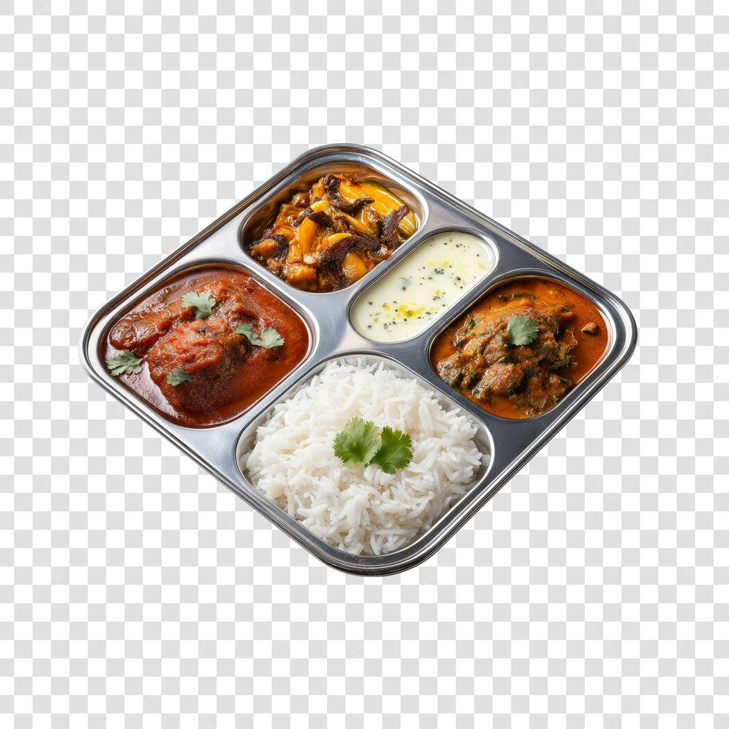 Foto Recortada Comida Indiana Thali PNG Fundo Transparente